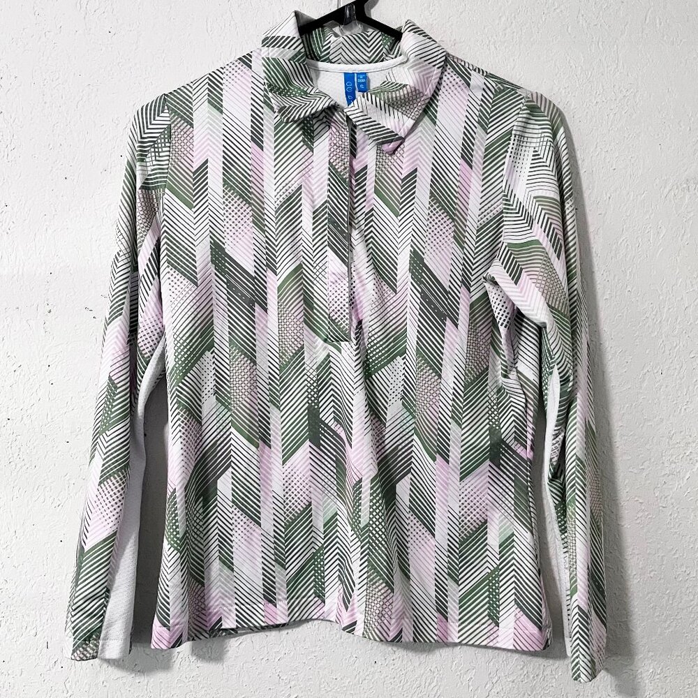 GG Blue Green White Pink Snap Button Golf Tennis Pullover‎ Top Size Small